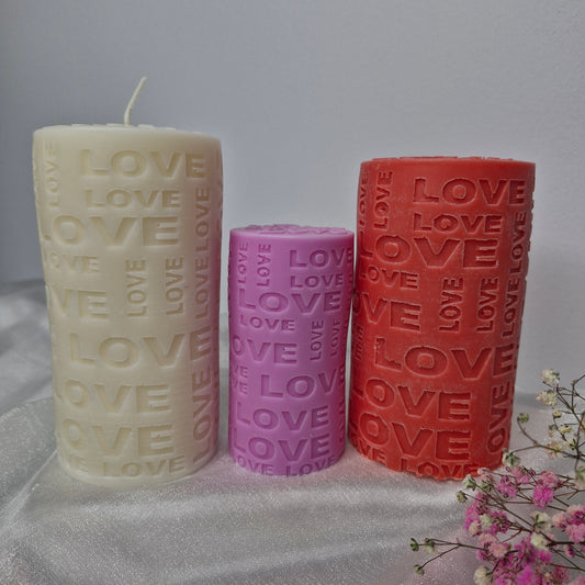 Large Embossed Love Pillar Candle
