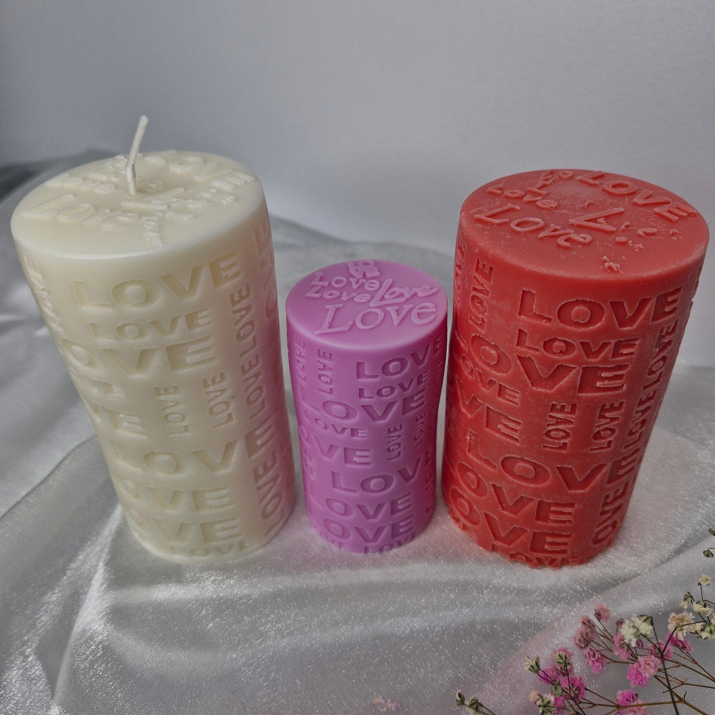 Large Embossed Love Pillar Candle